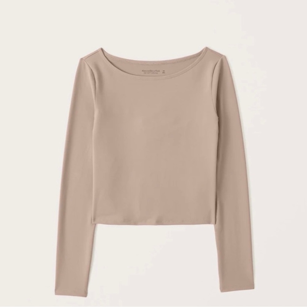 Abercrombie SoftAF Seamless Fabric Boatneck Top in Taupe